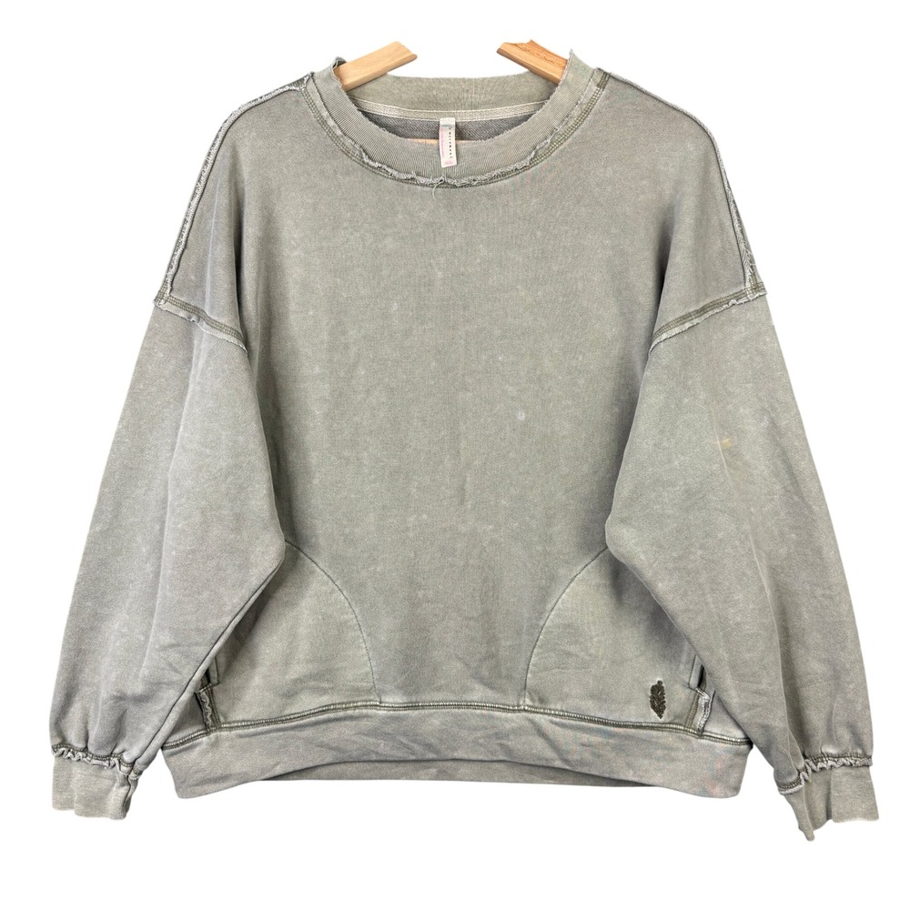 FP Movement Free People Metti Crewneck Sweatshirt Sage Green Acid Wash Size XS
